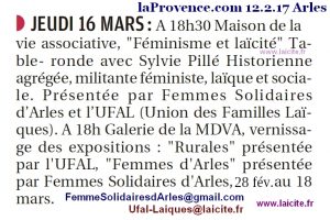 Expos Débat Femmes 8 mars 12.2.17 laProvence