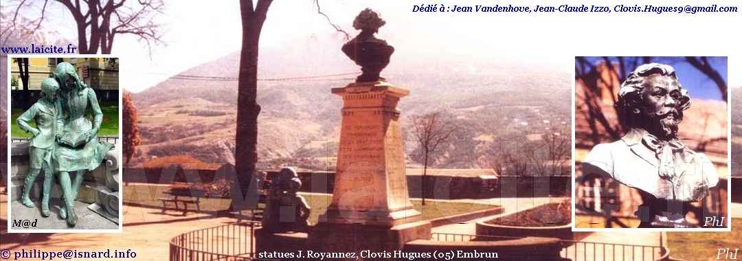 Clovis Hugues, jardin Embrun (05) statues J. Royannez, Laicite.fr © PhI & M@d