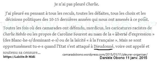 Danièle Obono 11 janv. 2015 pleure pas Charlie Hebdo, pleure Dieudonné