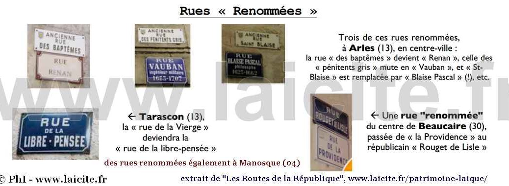 Rues renommées, "LesRoutes de la République" © Laicite.fr Midi