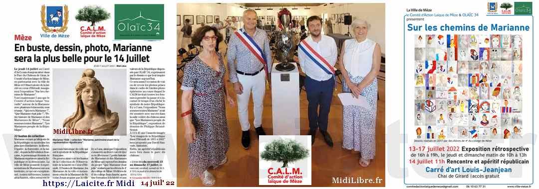 Marianne fêtée 14 juillet 22 Mèze (34) Olaïc & CALM - Laicite.fr Midi